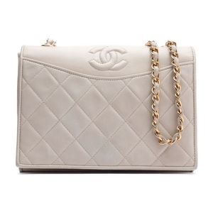 Chanel Matelasse Full Flap Chain Shoulder Lambskin Ivory Gold Shoulder Bag
